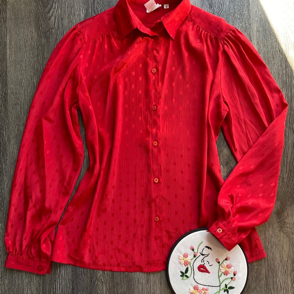 Vintage Red Polyester Women’s Blouse